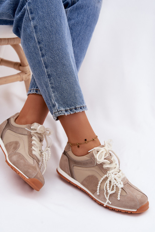 Āda zamšādas Sneakers modeļa apavi Sieviešu Big Star TT274677 smilšu krāsas