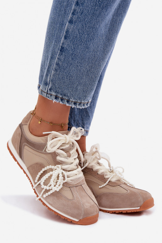 Āda zamšādas Sneakers modeļa apavi Sieviešu Big Star TT274677 smilšu krāsas