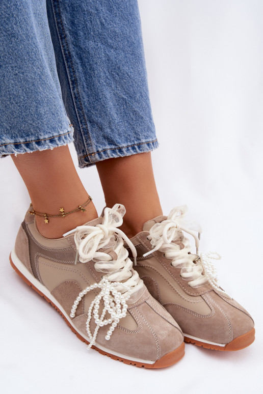 Āda zamšādas Sneakers modeļa apavi Sieviešu Big Star TT274677 smilšu krāsas