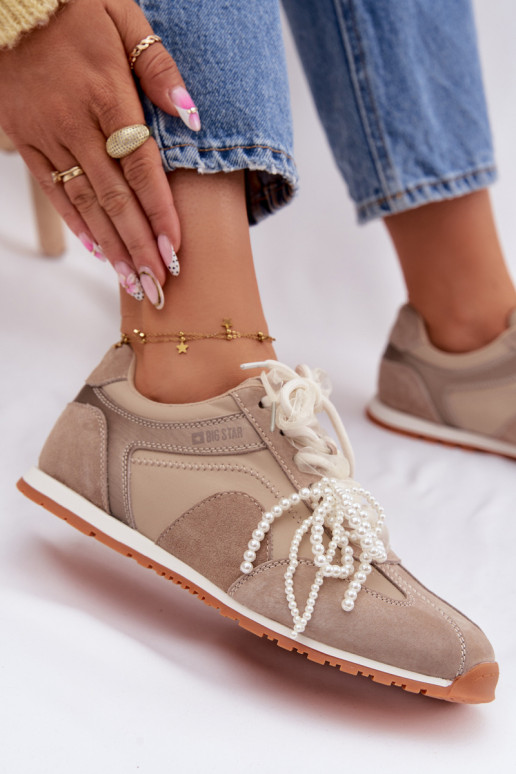 Āda zamšādas Sneakers modeļa apavi Sieviešu Big Star TT274677 smilšu krāsas