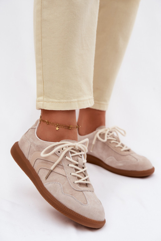 Āda zamšādas Sneakers modeļa apavi Sieviešu zemais smilšu krāsas Perinae