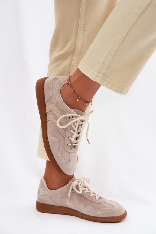 Āda zamšādas Sneakers modeļa apavi Sieviešu zemais smilšu krāsas Perinae