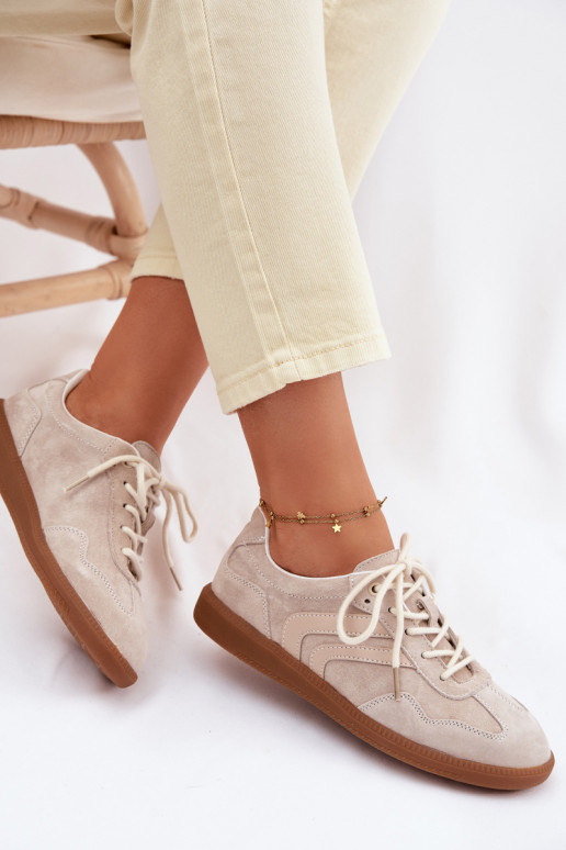 Āda zamšādas Sneakers modeļa apavi Sieviešu zemais smilšu krāsas Perinae
