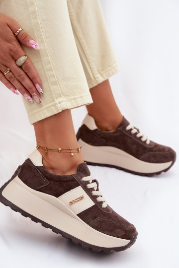 Sneakers modeļa apavi Sieviešu ar platformuIeslēgtsturalnego zamšādasu CzekoladoIne Rosinae