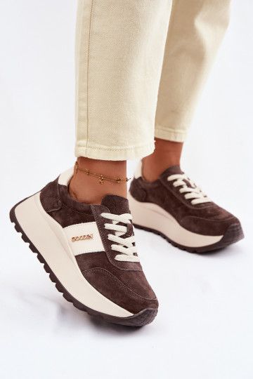 Sneakers modeļa apavi Sieviešu ar platformuIeslēgtsturalnego zamšādasu CzekoladoIne Rosinae 2