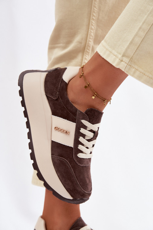 Sneakers modeļa apavi Sieviešu ar platformuIeslēgtsturalnego zamšādasu CzekoladoIne Rosinae