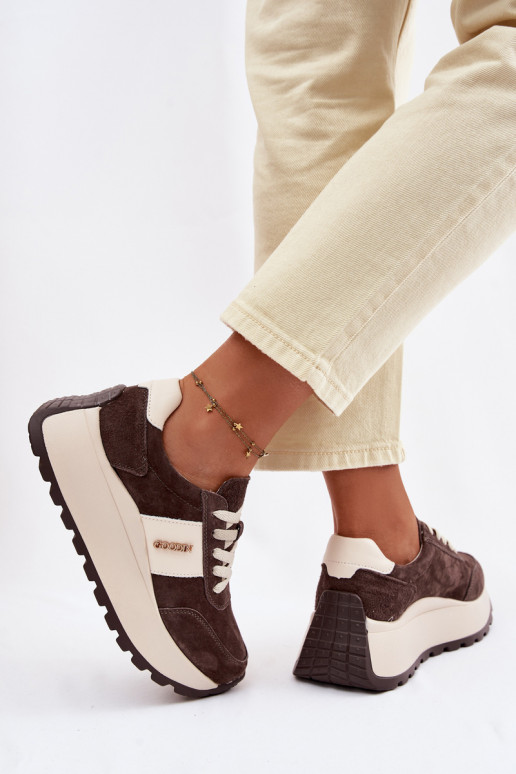 Sneakers modeļa apavi Sieviešu ar platformuIeslēgtsturalnego zamšādasu CzekoladoIne Rosinae