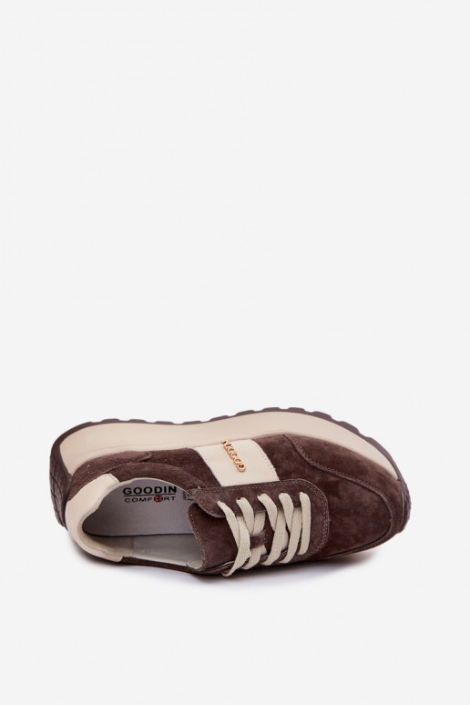 Sneakers modeļa apavi Sieviešu ar platformuIeslēgtsturalnego zamšādasu CzekoladoIne Rosinae