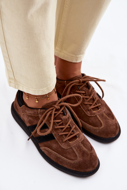 Āda zamšādas Sneakers modeļa apavi Sieviešu brūnas krāsas Ismina