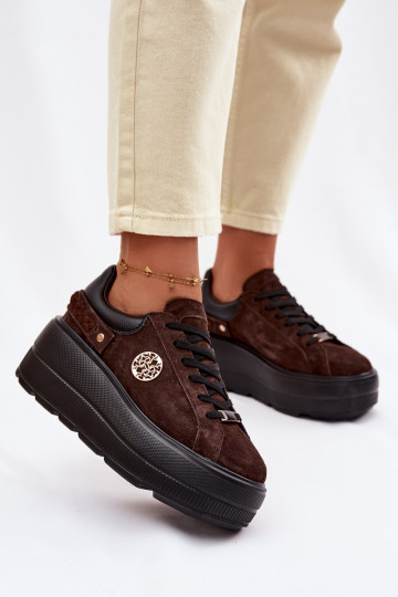 Āda zamšādas Sneakers modeļa apavi Sieviešu ar platformu D&A LR61-7094 CzekoladoIne