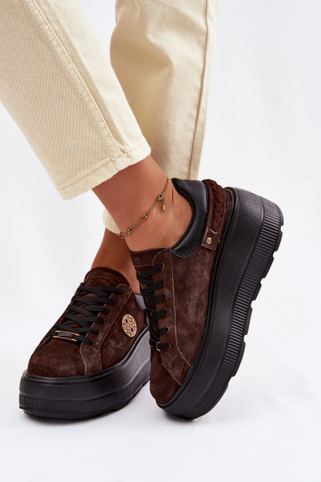 Āda zamšādas Sneakers modeļa apavi Sieviešu ar platformu D&A LR61-7094 CzekoladoIne 2