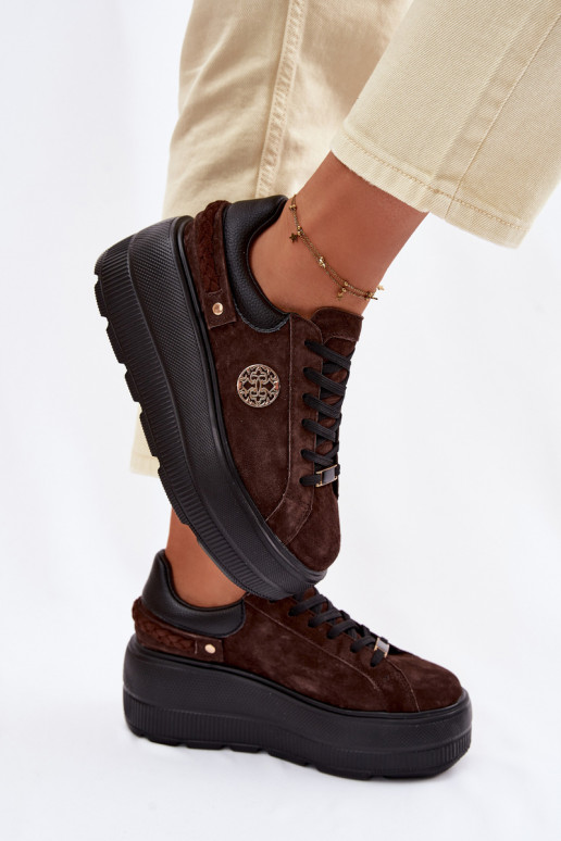 Āda zamšādas Sneakers modeļa apavi Sieviešu ar platformu D&A LR61-7094 CzekoladoIne