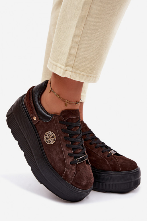 Āda zamšādas Sneakers modeļa apavi Sieviešu ar platformu D&A LR61-7094 CzekoladoIne