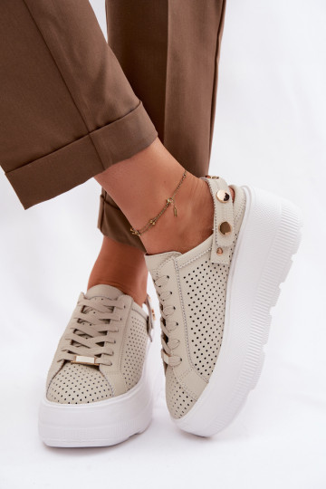 Āda Ažūrs Sneakers modeļa apavi Sieviešu ar platformu ar siksniņām Ieslēgts Pięcie D&A LR61-7088 smilšu krāsas