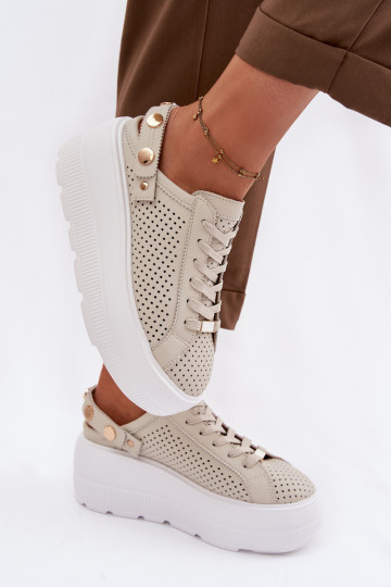 Āda Ažūrs Sneakers modeļa apavi Sieviešu ar platformu ar siksniņām Ieslēgts Pięcie D&A LR61-7088 smilšu krāsas 2