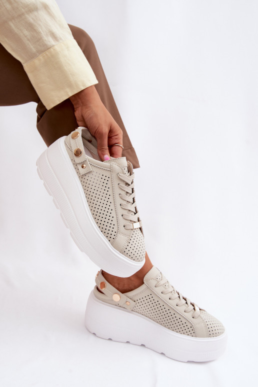Āda Ažūrs Sneakers modeļa apavi Sieviešu ar platformu ar siksniņām Ieslēgts Pięcie D&A LR61-7088 smilšu krāsas