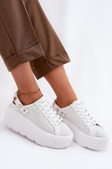 Āda Ažūrs Sneakers modeļa apavi Sieviešu ar platformu ar siksniņām Ieslēgts Pięcie D&A LR61-7088 baltas krāsas