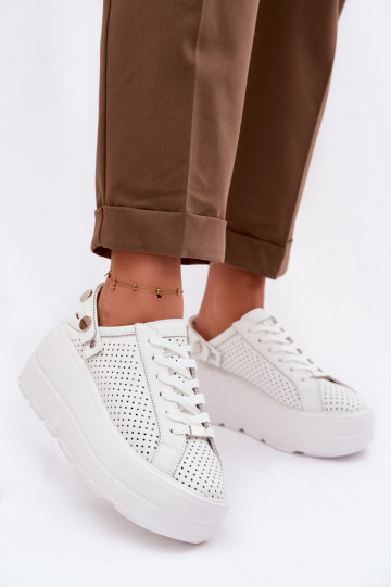 Āda Ažūrs Sneakers modeļa apavi Sieviešu ar platformu ar siksniņām Ieslēgts Pięcie D&A LR61-7088 baltas krāsas 2