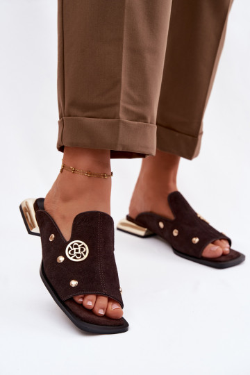 zamšādas čības Ze Zelta krāsasmi Ozdobami D&A CR61-3061 CzekoladoIne 2