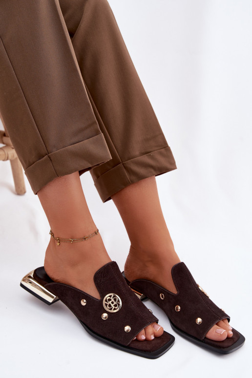 zamšādas čības Ze Zelta krāsasmi Ozdobami D&A CR61-3061 CzekoladoIne