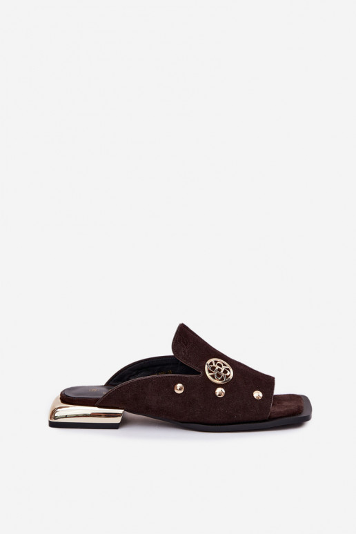 zamšādas čības Ze Zelta krāsasmi Ozdobami D&A CR61-3061 CzekoladoIne