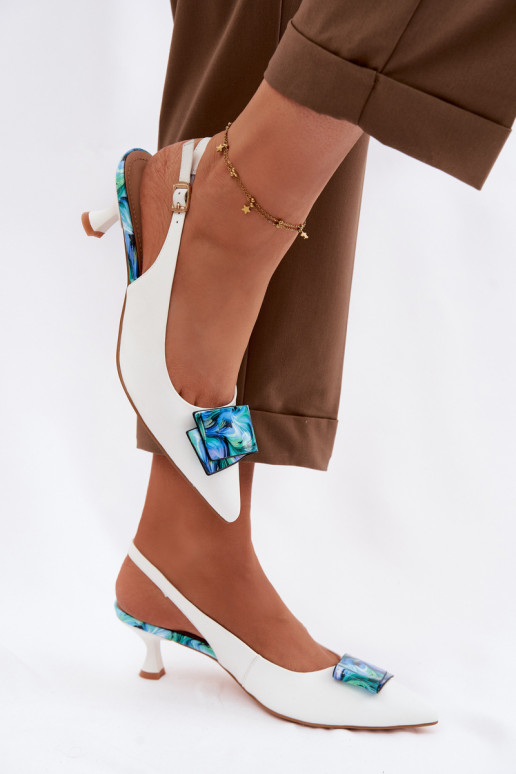 Āda Kurpes Sieviešu ar papēdi ar ornamentiem D&A LZ61-2006 baltas krāsas