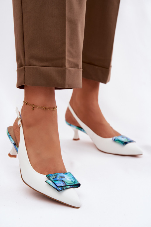 Āda Kurpes Sieviešu ar papēdi ar ornamentiem D&A LZ61-2006 baltas krāsas