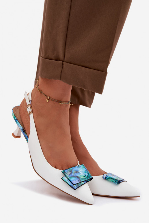 Āda Kurpes Sieviešu ar papēdi ar ornamentiem D&A LZ61-2006 baltas krāsas