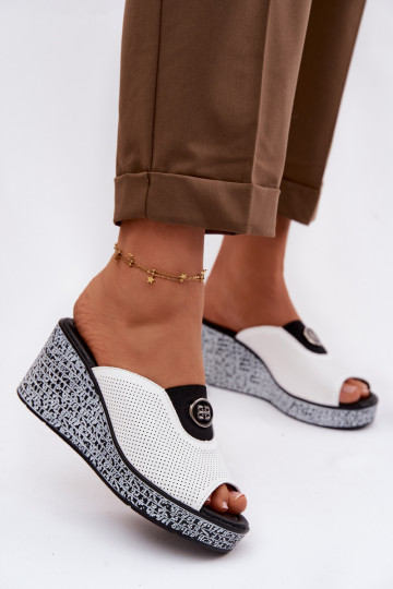 Čibas no dabīgas ādas ar platformu ar ornamentiem S.Barski LR61-7011 baltas krāsas 2