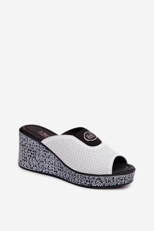 Čibas no dabīgas ādas ar platformu ar ornamentiem S.Barski LR61-7011 baltas krāsas