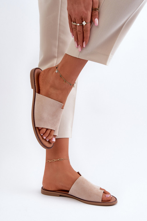 Sieviešu zamšādas čības modernas iešļūcenes smilšu krāsas Amite