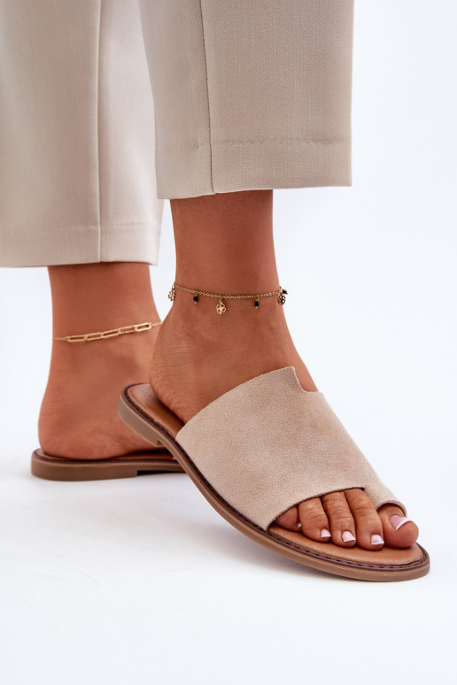 Sieviešu zamšādas čības modernas iešļūcenes smilšu krāsas Amite