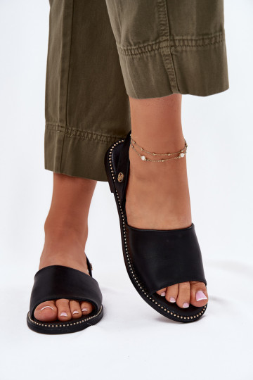 Sieviešu basenes ar platiem papēžiem Eko Āda melnas krāsas Dereka 2