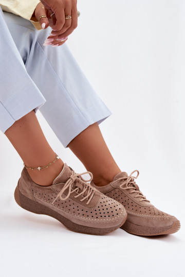 Ādas sneakers stila sieviešu kurpes ar caurumu elementiem Sergio Leone SP-013 brūnas krāsā