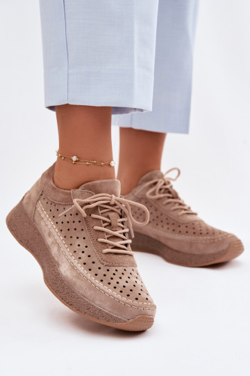 Ādas sneakers stila sieviešu kurpes ar caurumu elementiem Sergio Leone SP-013 brūnas krāsā 2