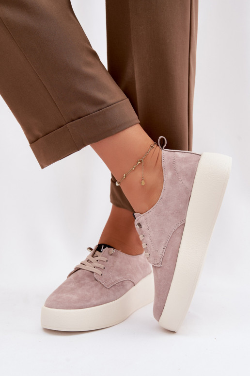zamšādas apavi Sieviešu ar platformu Vinceza 79605 smilšu krāsas