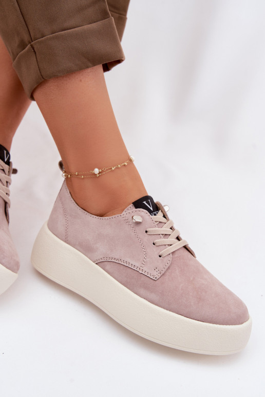 zamšādas apavi Sieviešu ar platformu Vinceza 79605 smilšu krāsas