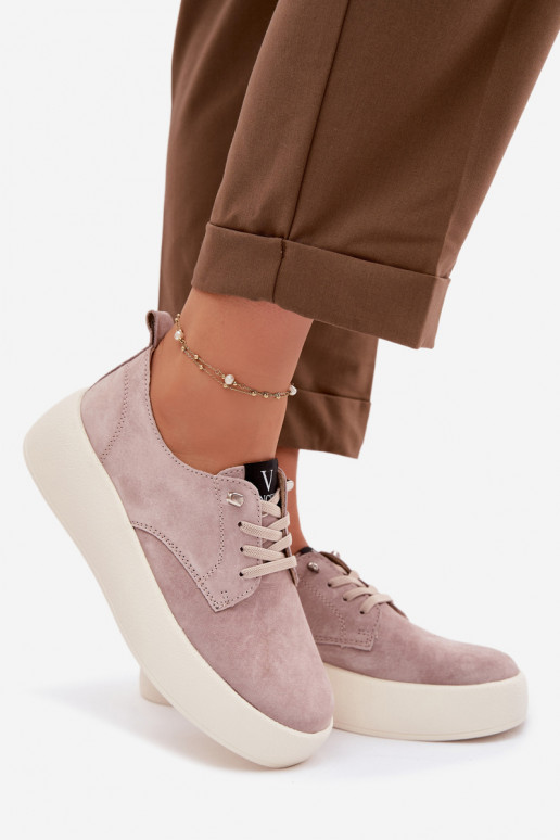 zamšādas apavi Sieviešu ar platformu Vinceza 79605 smilšu krāsas