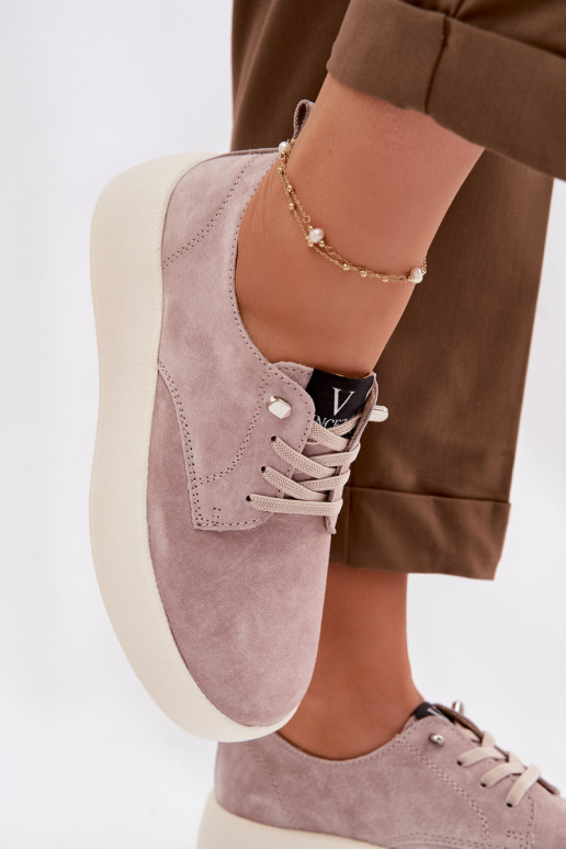 zamšādas apavi Sieviešu ar platformu Vinceza 79605 smilšu krāsas