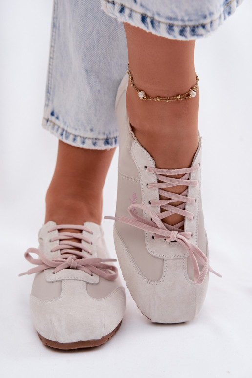 zamšādas Sneakers modeļa apavi Zema sieviešu Big Star TT274599 smilšu krāsas