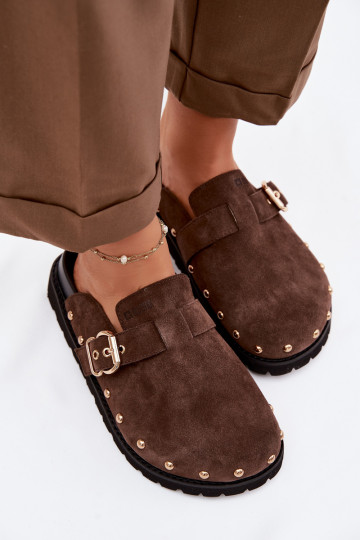 Čības Tukšas zamšādas ar platformu ar kniedēm I ar sprādzēm Big Star TT274952 CzekoladoIne