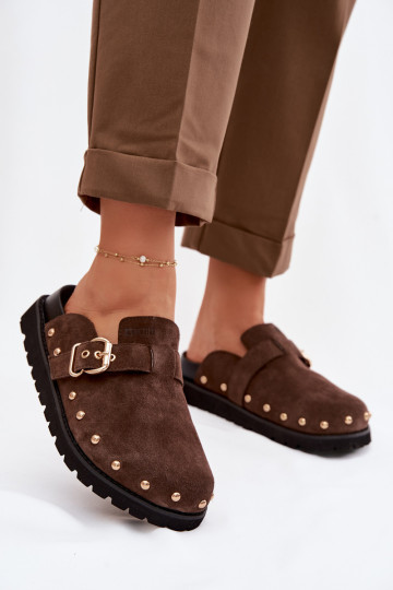 Čības Tukšas zamšādas ar platformu ar kniedēm I ar sprādzēm Big Star TT274952 CzekoladoIne 2