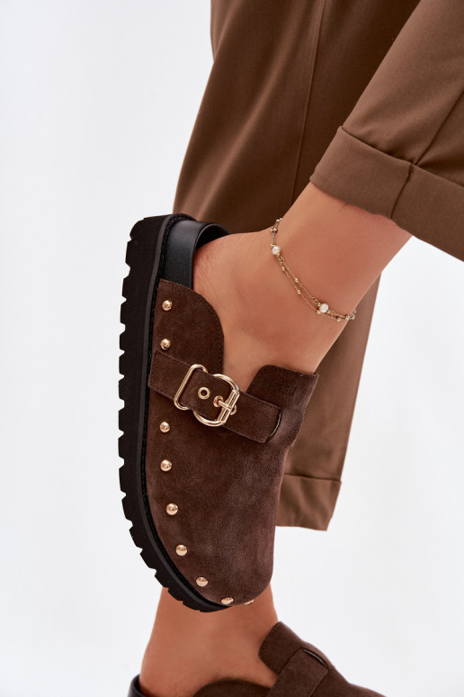 Čības Tukšas zamšādas ar platformu ar kniedēm I ar sprādzēm Big Star TT274952 CzekoladoIne