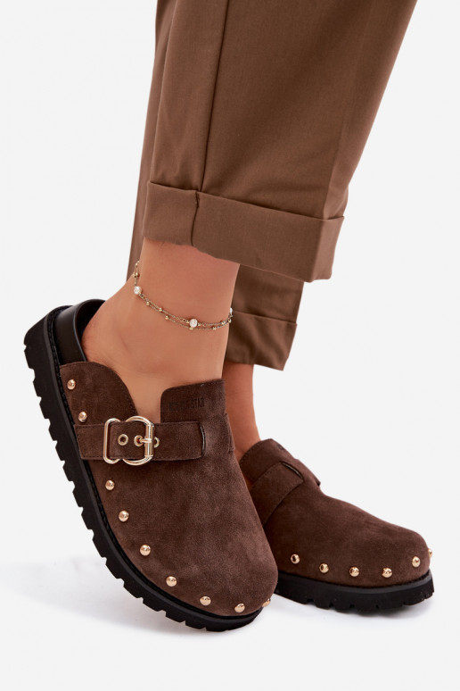 Čības Tukšas zamšādas ar platformu ar kniedēm I ar sprādzēm Big Star TT274952 CzekoladoIne