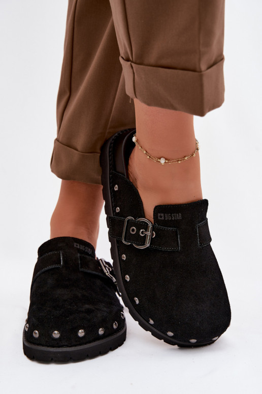 Čības Tukšas zamšādas ar platformu ar kniedēm I ar sprādzēm Big Star TT274951 melnas krāsas