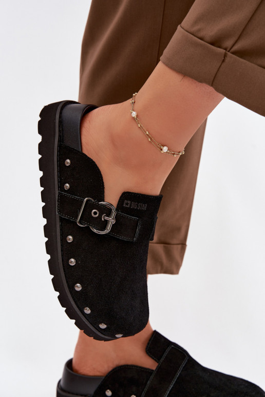 Čības Tukšas zamšādas ar platformu ar kniedēm I ar sprādzēm Big Star TT274951 melnas krāsas