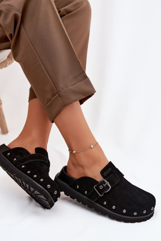 Čības Tukšas zamšādas ar platformu ar kniedēm I ar sprādzēm Big Star TT274951 melnas krāsas