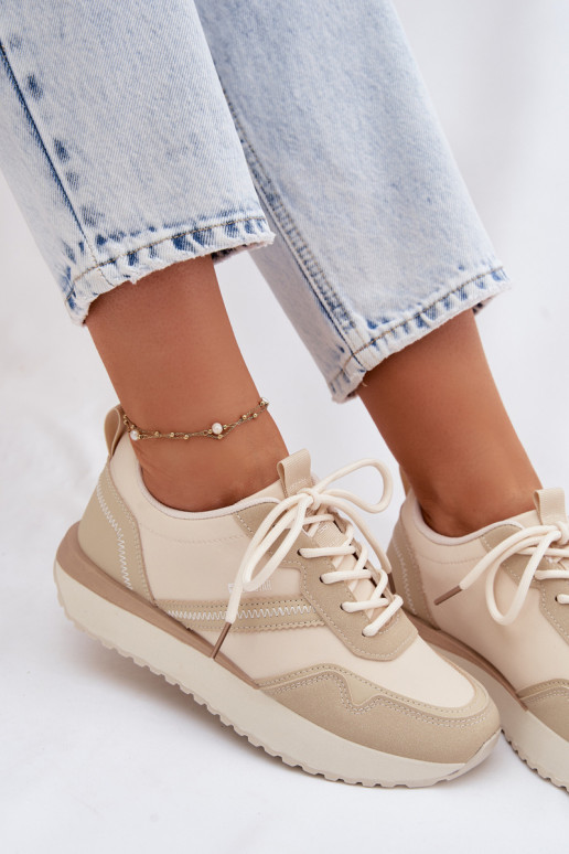 Sneakers modeļa apavi Sieviešu ar platformu Big Star TT274278 smilšu krāsas