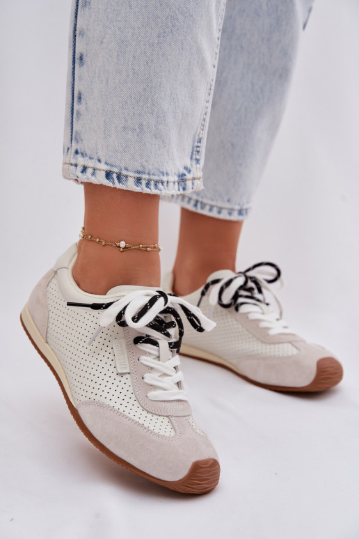 Āda zamšādas Sneakers modeļa apavi Sieviešu Big Star TT274555 baltas krāsas