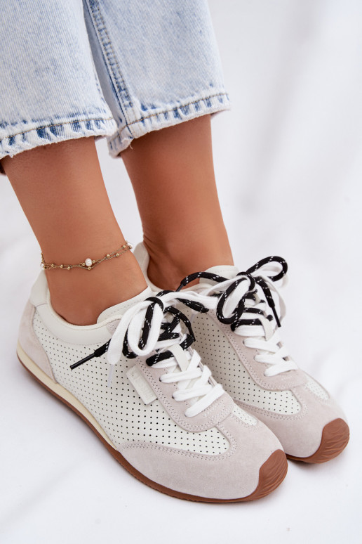 Āda zamšādas Sneakers modeļa apavi Sieviešu Big Star TT274555 baltas krāsas